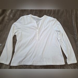 Lands End Creamy White Long Sleeve Henley Shirt